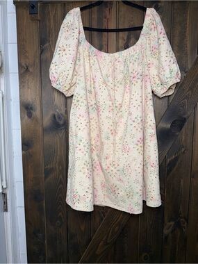 Impressions Floral Print Eyelet Babydoll Dress